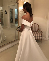 Princess Style Off Shoulder Satin Wedding Dresses