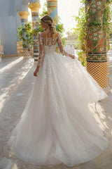 Princess A Line Long Sleeves Lace Appliques Bohemian Wedding Dress TN388