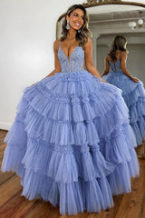 Wholesale Princess Glitter A-Line Spaghetti Straps Long Tiered Prom Dress prom dresses with long sleeves