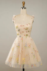 Princess Green/Blue/Pink Short Prom Dress with 3D Flowers, Green/Blue/Pink Floral Homecoming Dress, Formal Evening Dress A1935