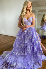 Princess Lace Tiered Blue Prom Dress With Lace Ruffles TP1288