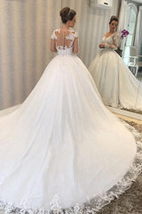 Princess Long Sleeves Sheer Back White Wedding Dress with Lace TN326
