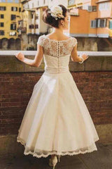 Princess Tea Length Lace Appliques Wedding Dresses With Flowers TN391