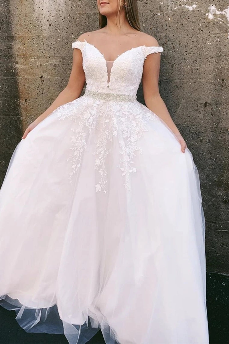 Princess Off Shoulder Ivory Lace Long Prom Dress, Off Shoulder Ivory Formal Dress, Ivory Lace Evening Dress