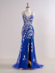 Elizabell | Mermaid V Neck Long Prom Dress with Appliques Beading