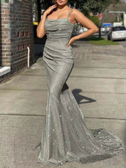 Aimishang Mermaid Straps Open Back Prom Dresses Polyester Floor Length Evening Dresses