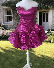 Retro Style Strapless Ruffles Prom Short Dress