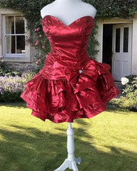 Retro Style Strapless Ruffles Prom Short Dress