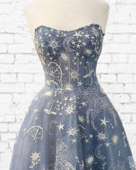 Blue Embroidery Tulle Dress