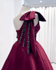 Dark Burgundy Ball Gown One Shoulder Dress