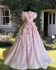 Tulle Strapless 3D Flowers Embroidery Ball Gown