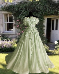 Tulle Strapless 3D Flowers Embroidery Ball Gown