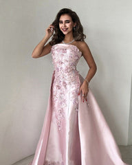 Mermaid Pink Satin Strapless Dress