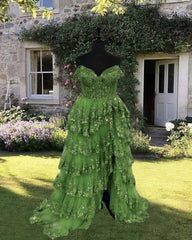 A-line Plus Size Lace Ruffle Dress With Slit