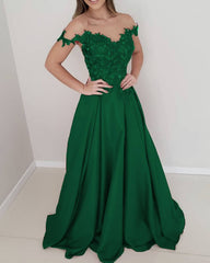 Lace Embroidery Satin Prom Dresses Off Shoulder