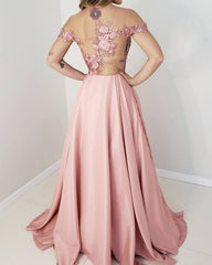 Lace Embroidery Satin Prom Dresses Off Shoulder