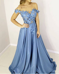 Lace Embroidery Satin Prom Dresses Off Shoulder