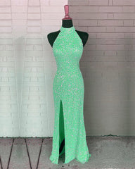 Mermaid Sequin Halter Slit Dress