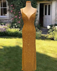 Mermaid Sequined Beaded V-neck Formal Dress