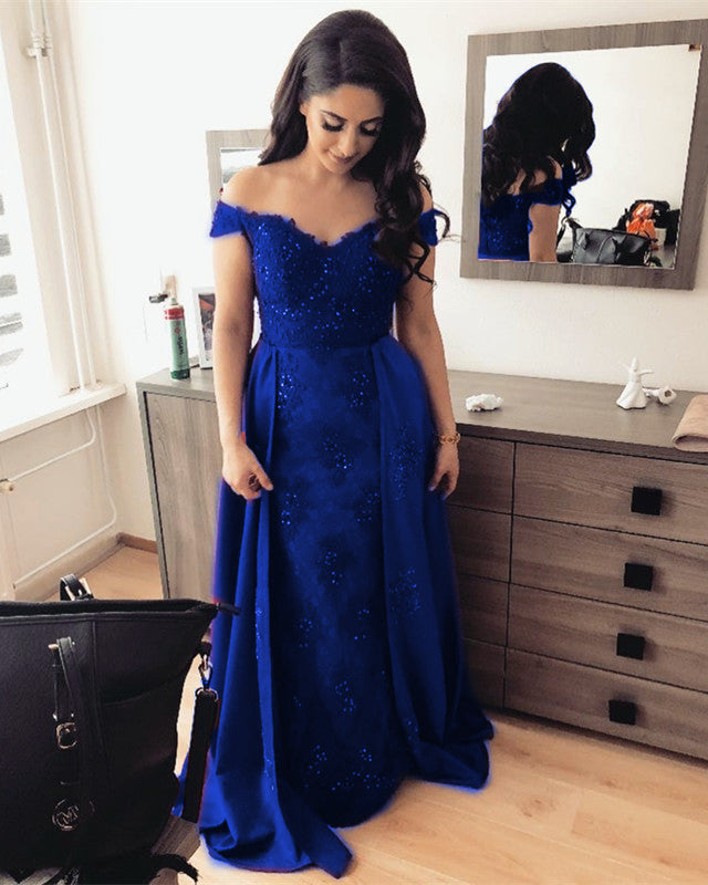 Lace Mermaid Off Shoulder Dresses With Detachable Skirt