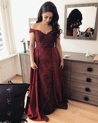 Lace Mermaid Off Shoulder Dresses With Detachable Skirt