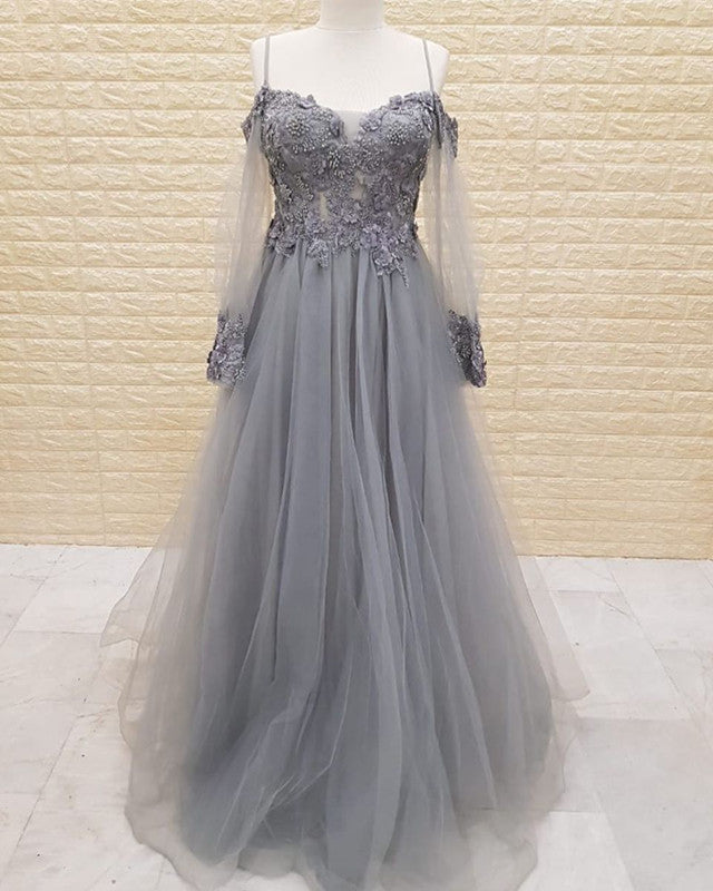 Tulle Formal Dresses Lace Appliques Cold Shoulder