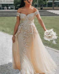 Tulle Mermaid Off The Shoulder Dresses Lace Embroidery
