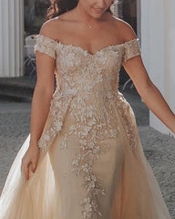 Tulle Mermaid Off The Shoulder Dresses Lace Embroidery