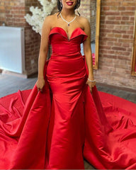 Sleeveless Mermaid Sweetheart Dresses Satin Sweep Train