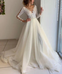 A-line Princess Long Sleeves Wedding Dress with Lace