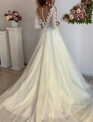 A-line Princess Long Sleeves Wedding Dress with Lace