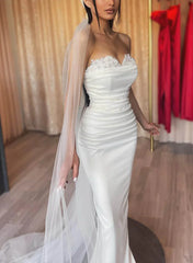 Mermaid Skirt Sweetheart Long Sleeves Beaded With Pearls Wedding Dress