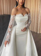 Mermaid Skirt Sweetheart Long Sleeves Beaded With Pearls Wedding Dress