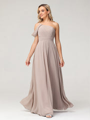 One Shoulder Chiffon Long Bridesmaid Gowns-Taupe