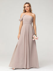 One Shoulder Chiffon Long Bridesmaid Gowns-Taupe