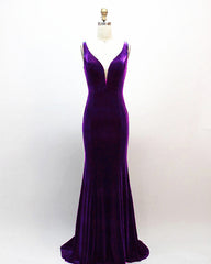 Mermaid Velvet Bridesmaid Dresses Plunge Neck