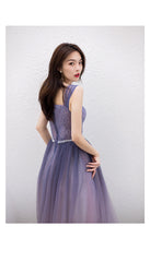 Purple Gradient Beaded Tulle Long Chich Party Dress, A-line Tulle New Prom Dress Formal Dress