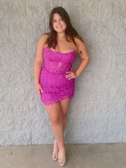 Purple Lace Homecoming Dresses Sleeveless Mini Graduation Dress Plus Size, AST1062