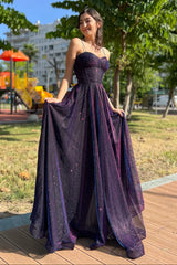 Purple Ombre Sequin Prom Dresses with Spaghetti Strap and A-Line Skirt