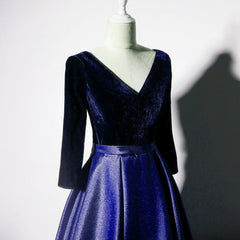Purple Satin with Velvet Long Party Dress Formal Dress, Purple Evening Dresses