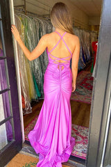 Purple V-Neck Backless Mermaid Long Prom Dress with Slit TP1180