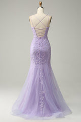 Purple Violet Lace Applique Prom Dress Long Mermaid Evening Gown UK