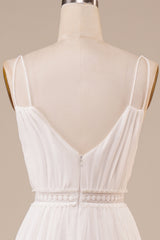 Ivory A Line Spaghetti Straps Long Wedding Dress V-neck