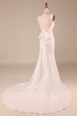 Ivory Mermaid Square Neck Sweep Train Wedding Dress Open Back