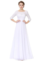 A-line/Princess 3/4 Sleeves V-back Lace Chiffon Long Bridesmaid Dresses