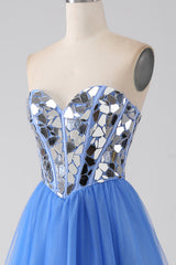 A-Line Sweetheart Mirror Royal Blue Prom Dress