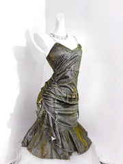 Vintage Green Spaghetti Strap Ruffled Hem Hem Short 16th Birthday Party Dress Homecoming Dress HZ0319