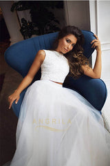 A-Line/Princess Jewel Neck Lace Wedding Dress with Two Piece