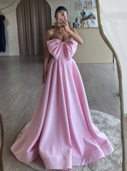 A-Line Pink Satin Long Prom Dress, Pink Long Formal Dress