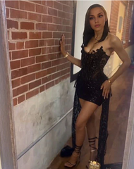 Sexy Black Tube Top Herringbone Beaded 19th Birthday Cocktail Dress Short